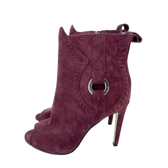 Rebecca Minkoff Ridley Burgundy Suede Leather Peep Toe Booties SZ 7 New - Picture 1 of 10